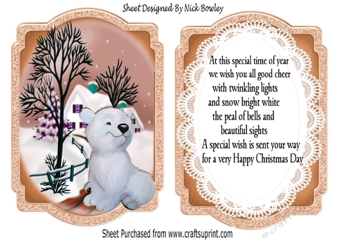 Cute little polar bear with snow scene brown bracket Card front/insert