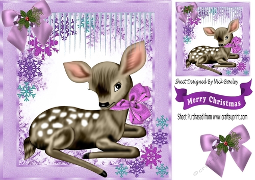 Cute Deer in lilac bow with icicles 8x8