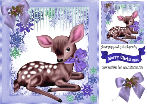 Cute Deer in purple bow with icicles 8x8