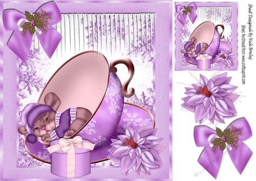 Santas Been! little mouse sleeping in a lilac teacup 8x8