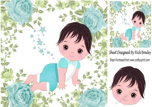 Crawling baby boy in turq rose frame 8x8