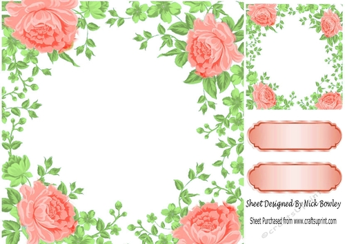 Pretty peach rose and leaf card front 8x8