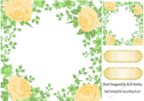 Pretty gold rose and leaf card front 8x8