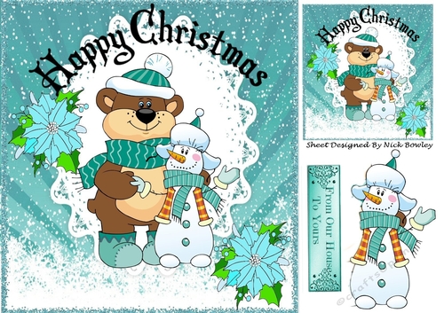 Best of Snow friends cute snowman with bear 8x8