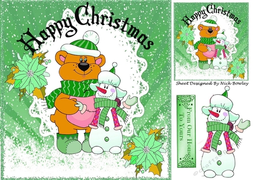 Best of Snow friends cute snowman with bear (green) 8x8