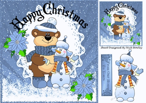 Best of Snow friends cute snowman with bear (blue) 8x8
