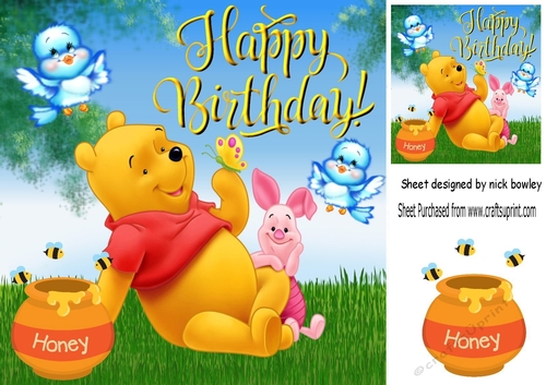 Pooh bear with his honey pot and friends 8x8