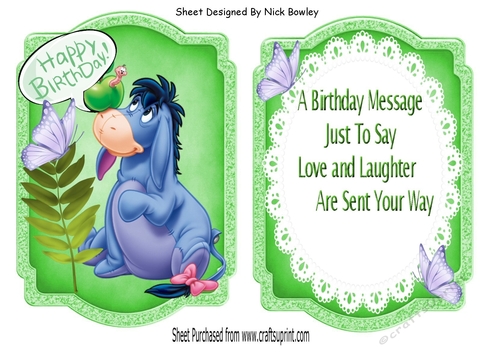 Lovely Eeyore with butterfly bracket card with insert