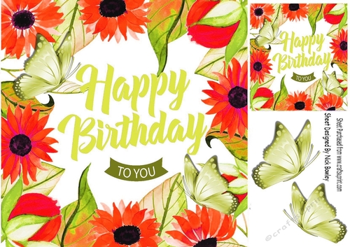 Pretty painted flowers and butterflies for you 8x8