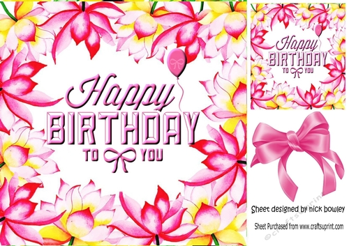 Pretty pink and lemon flower birthday frame 8x8