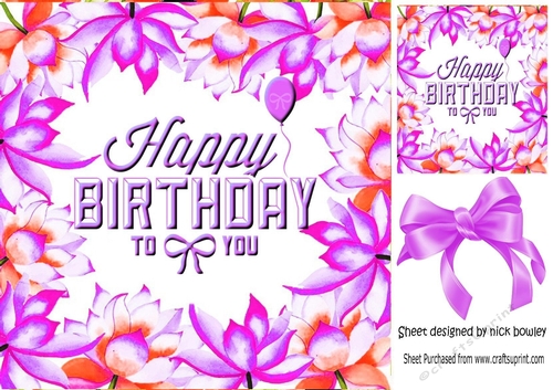 Pretty lilac and peach flower birthday frame 8x8