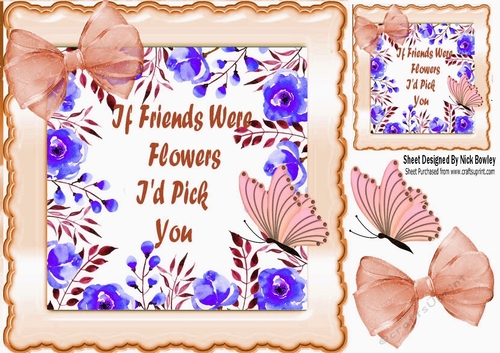 If Friends were Flowers!, peach bow in scalloped frame