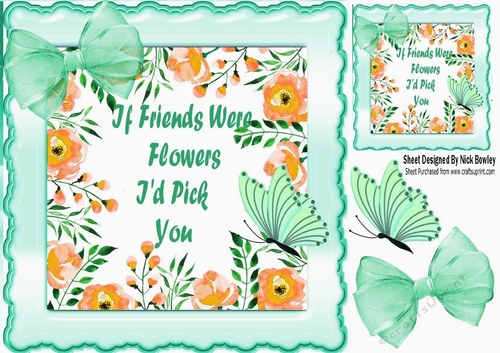 If Friends were Flowers!, turq bow in scalloped frame