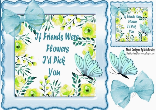 If Friends were Flowers!, blue bow in scalloped frame