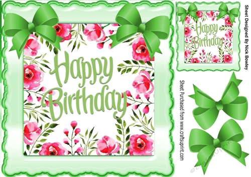 Pretty floral scalloped frame with corner green bows