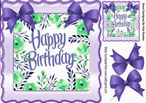 Pretty floral scalloped frame with corner purple bows