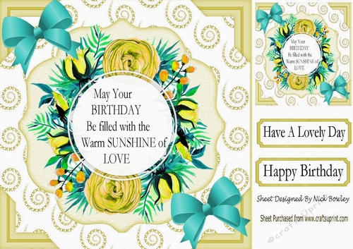 Birthday filled with sunshine and love floral turq bow 8x8