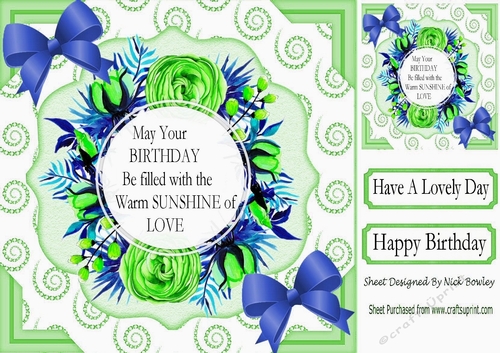 Birthday filled with sunshine and love floral blue bow 8x8