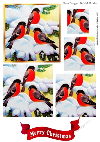 Lovely winter birds playing in the snow square pyramids