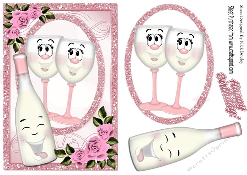 Pink toony glases with with pink roses in sparkle frame A5
