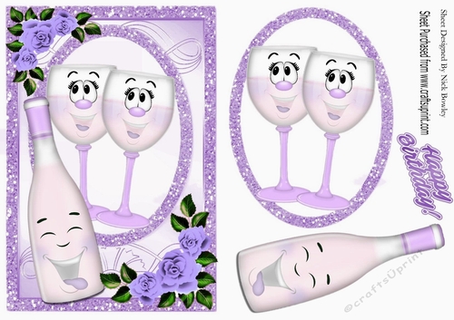 Lilac toony glases with with Lilac roses in sparkle frame A5