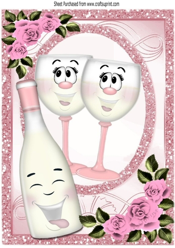 Pink toony glases with with pink roses in sparkle frame A4