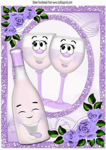 Lilac toony glases with with Lilac roses in sparkle frame A4