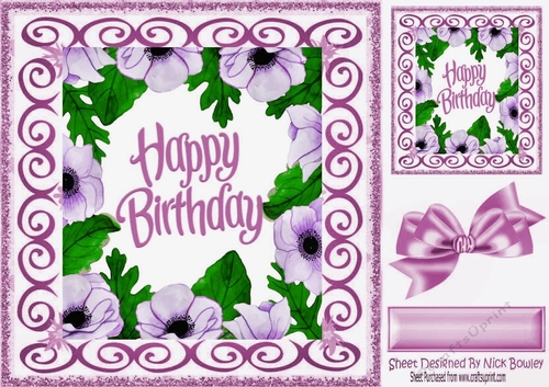 lilac  painted flower frame with bow and scroll 8X8