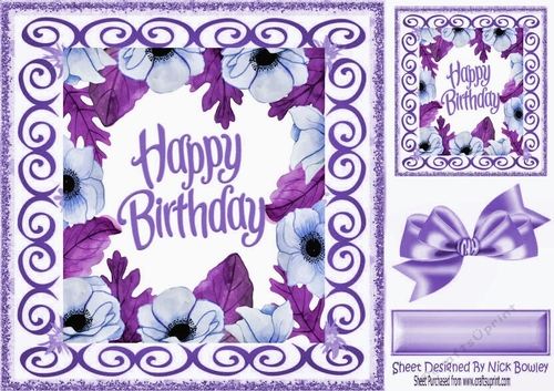  purple painted flower frame with bow and scroll 8X8
