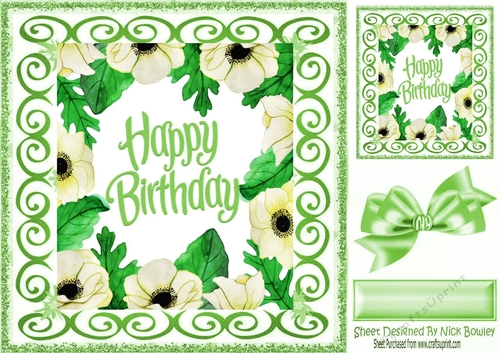 cream/green painted flower frame with bow and scroll 8X8