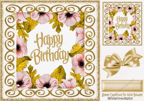 pink blush/gold painted flower frame with bow and scroll 8X8