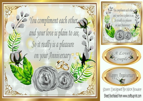 pretty silver rose with gold rings for Anniversary 8x8