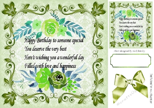  roses in ornate scroll frame with  green bow & verse 8x8