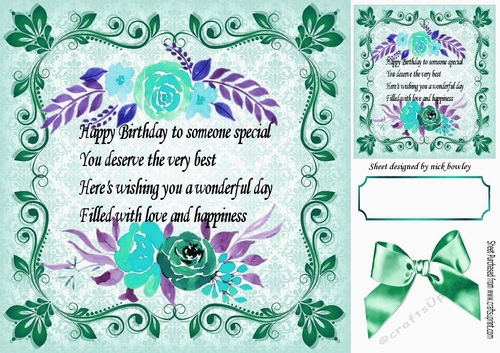 turq roses in ornate scroll frame with bow & verse 8x8