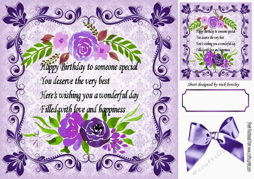 purple roses in ornate scroll frame with bow & verse 8x8