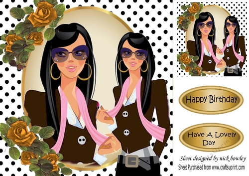 Modern girl with gold roses and polkadot frame 8x8
