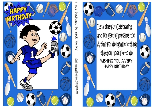 Footie boy in blue, sports card front & insert A5