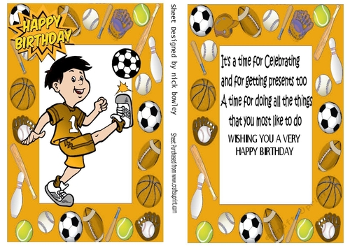 Footie boy in gold, sports card front & insert A5