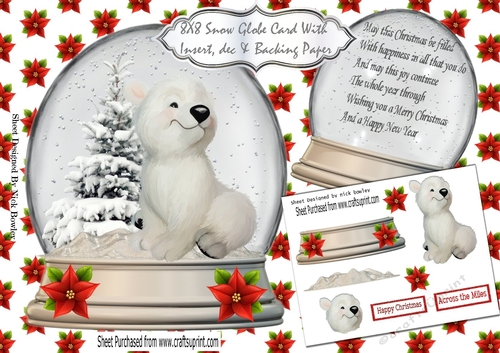 Cute polar bear in snow globe with tree 8x8 Mini Kit