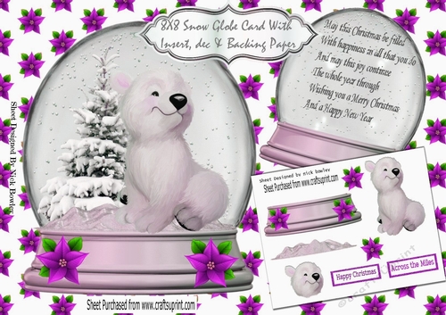 Cute polar bear in snow globe with tree  (purple) 8x8 Mini Kit