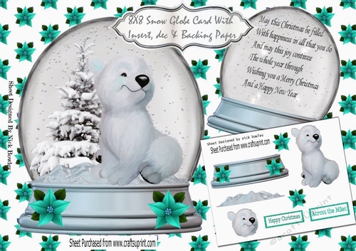 Cute polar bear in snow globe with tree (turq) 8x8 Mini Kit