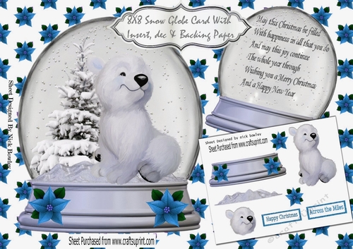 Cute polar bear in snow globe with tree (blue) 8x8 Mini Kit