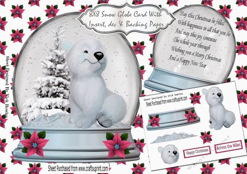 Cute polar bear in snow globe with tree (pink) 8x8 Mini Kit