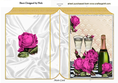 pretty cerise roses with champagne A5 folded book