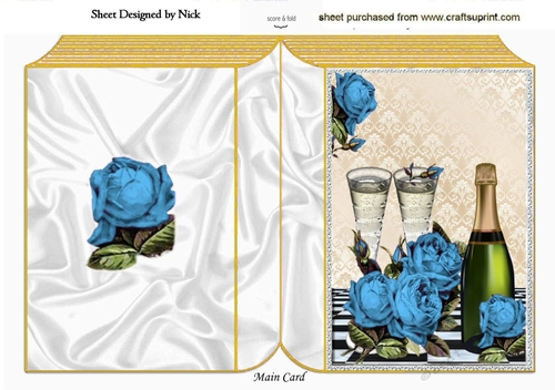 pretty blue roses with champagne A5 folded book
