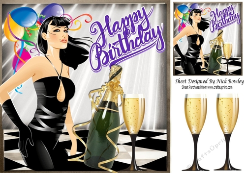 Party Girl with balloons and champagne 8x8