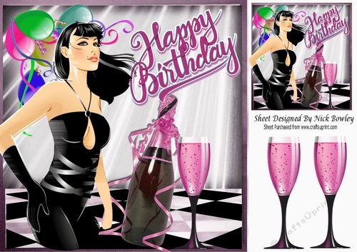 Party Girl with balloons and  pink champagne 8x8