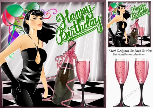 Party Girl with balloons and rose champagne 8x8