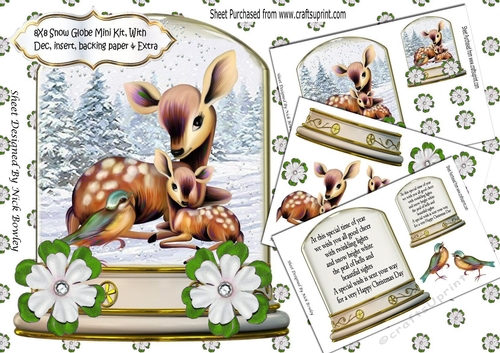 Cute baby deer with mum in snow globe with tree 8x8 Mini Kit (green)