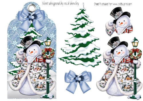 Lovely jolly snowman on a christmas tag